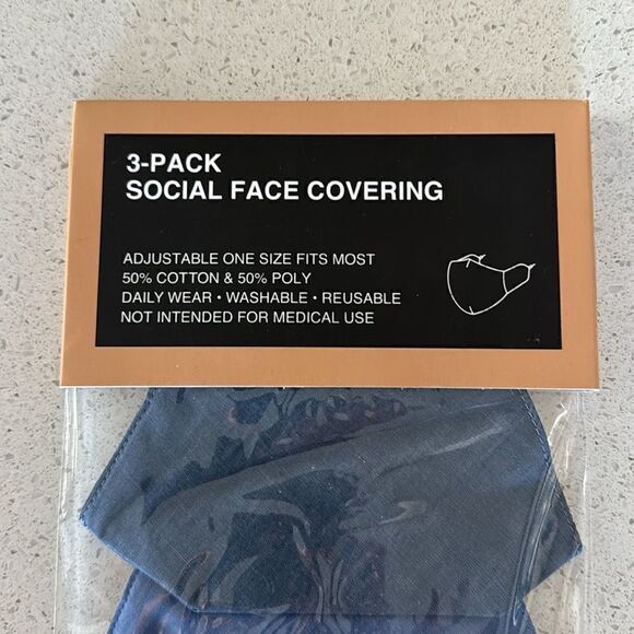 NWT Fossil Social Face Covering Bundle of 3 in a pack Denim Color Blue - Picture 3 of 9
